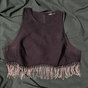 Shein Black Crop Top with Fringe Detail
